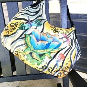 Anuschka Painted Dragonfly Zebra Print Hobo Bag and Wallet